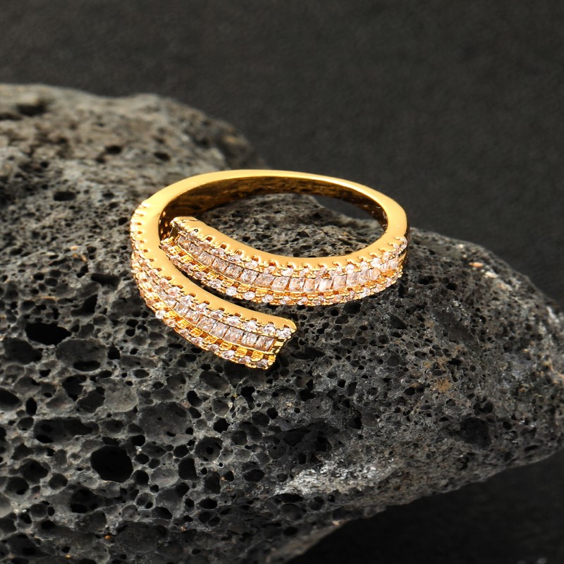 Retro Roman Style Geometric Copper Inlay Zircon Open Rings display picture 2