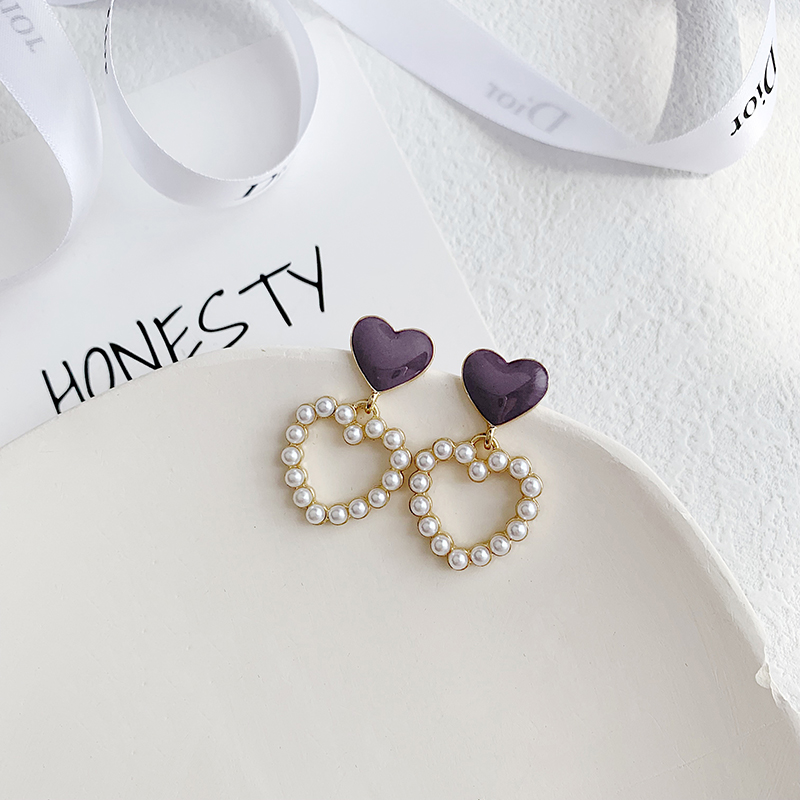 1 Pair Simple Style Classic Style Heart Shape Plating Inlay Alloy Artificial Pearls Gold Plated Drop Earrings display picture 2