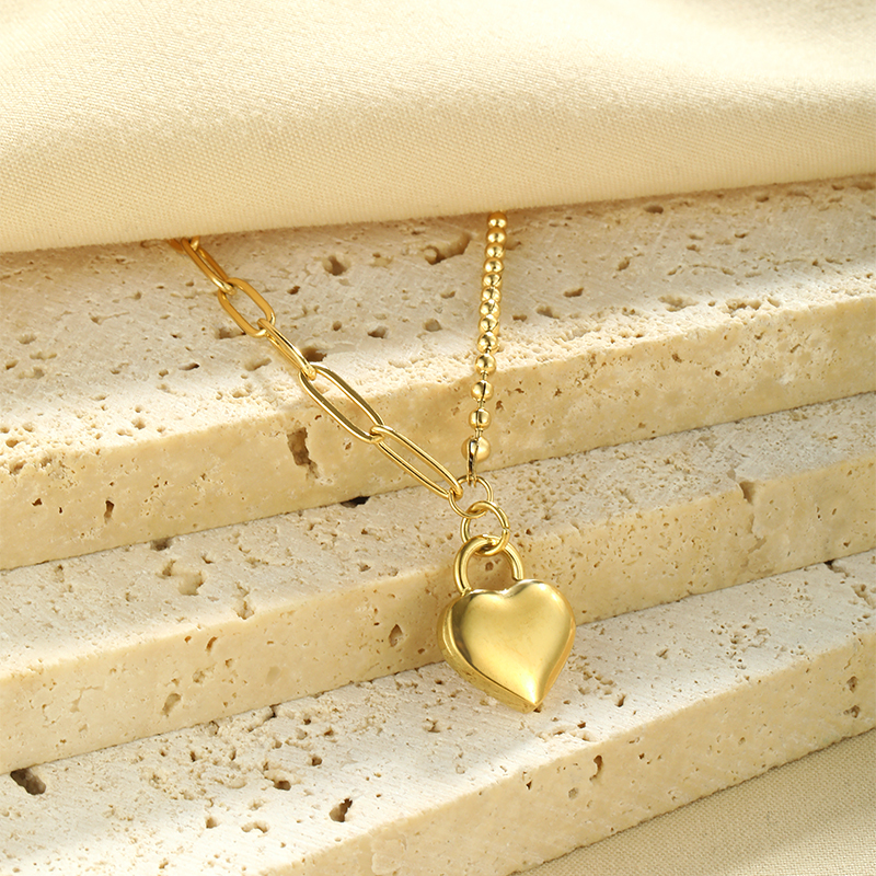 Edelstahl 304 Einfacher Stil Glänzend Polieren Überzug Herzform Halskette Mit Anhänger display picture 11