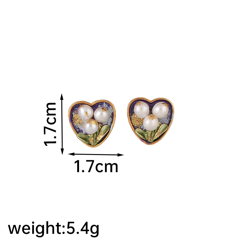 1 Pair Casual Simple Style Flower Plating Inlay Copper Freshwater Pearl 18k Gold Plated Ear Studs display picture 7