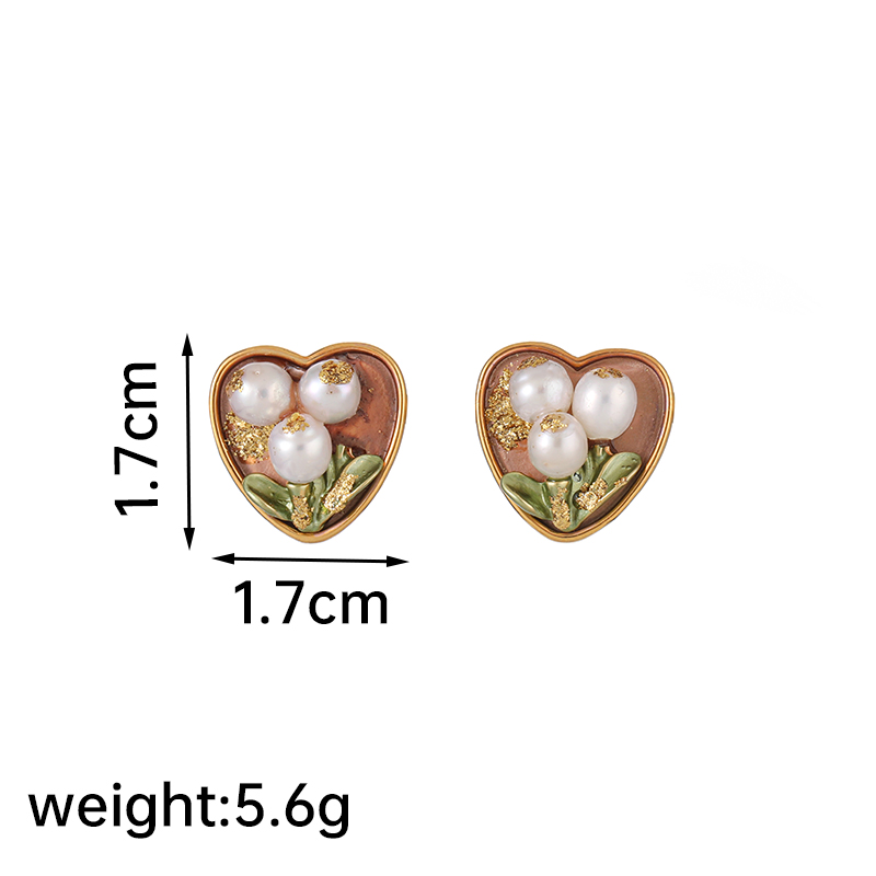 1 Pair Casual Simple Style Flower Plating Inlay Copper Freshwater Pearl 18k Gold Plated Ear Studs display picture 8