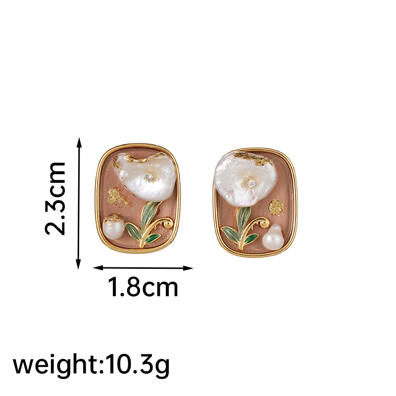 1 Pair Casual Simple Style Flower Plating Inlay Copper Freshwater Pearl 18k Gold Plated Ear Studs display picture 9