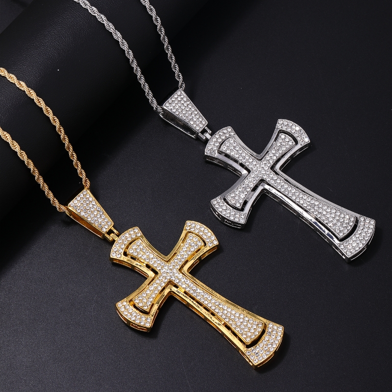 Hip-Hop Vintage Style Punk Cross Stainless Steel Alloy Plating Inlay Rhinestones K Gold Plated Rhodium Plated Men's Pendant Necklace display picture 2