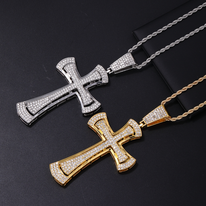 Hip-Hop Vintage Style Punk Cross Stainless Steel Alloy Plating Inlay Rhinestones K Gold Plated Rhodium Plated Men's Pendant Necklace display picture 3