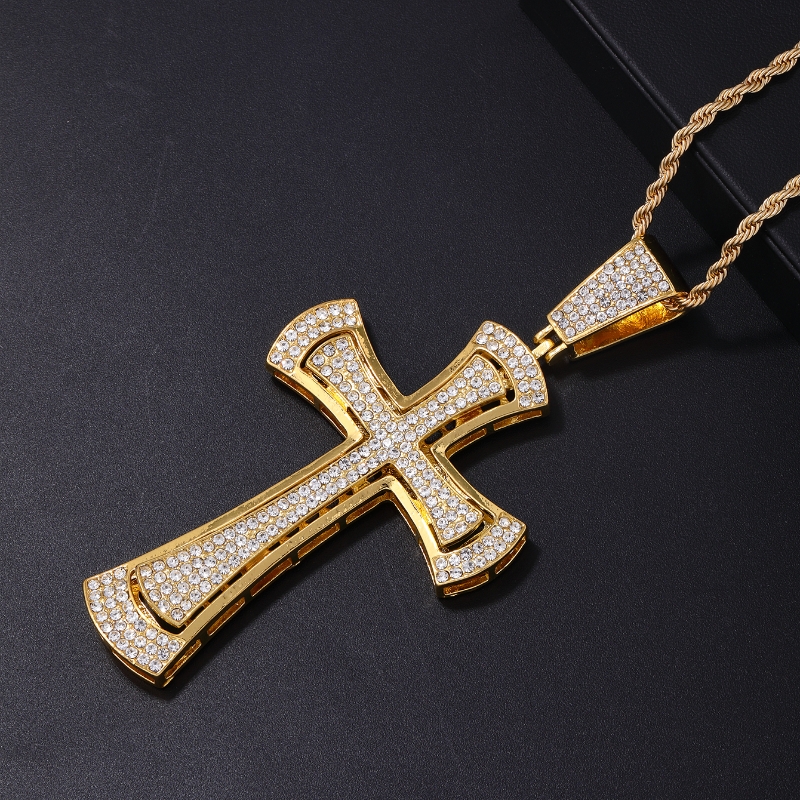 Hip-Hop Vintage Style Punk Cross Stainless Steel Alloy Plating Inlay Rhinestones K Gold Plated Rhodium Plated Men's Pendant Necklace display picture 6