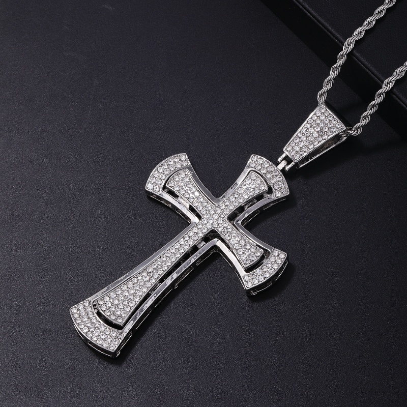Hip-Hop Vintage Style Punk Cross Stainless Steel Alloy Plating Inlay Rhinestones K Gold Plated Rhodium Plated Men's Pendant Necklace display picture 4