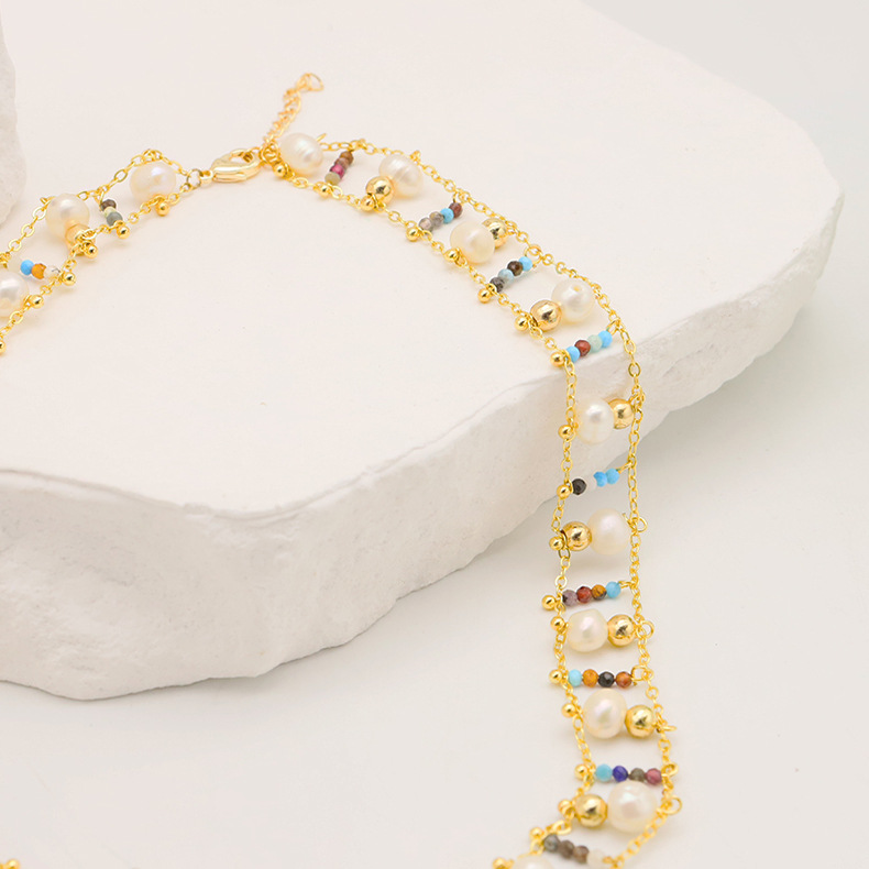 Einfacher Stil Runden Süßwasserperle Kupfer Perlen Überzug 18 Karat Vergoldet Halskette display picture 1