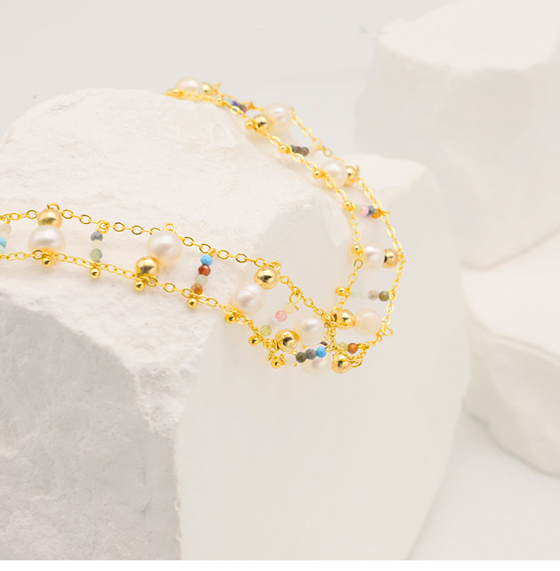 Einfacher Stil Runden Süßwasserperle Kupfer Perlen Überzug 18 Karat Vergoldet Halskette display picture 3