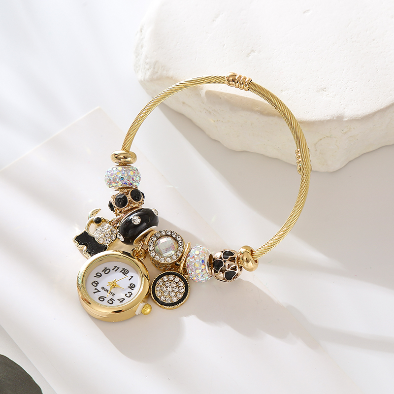 Mignon Forme De Cœur L'horloge Acier Inoxydable Alliage Placage Incruster Strass Plaqué Or Femmes Bracelet display picture 4