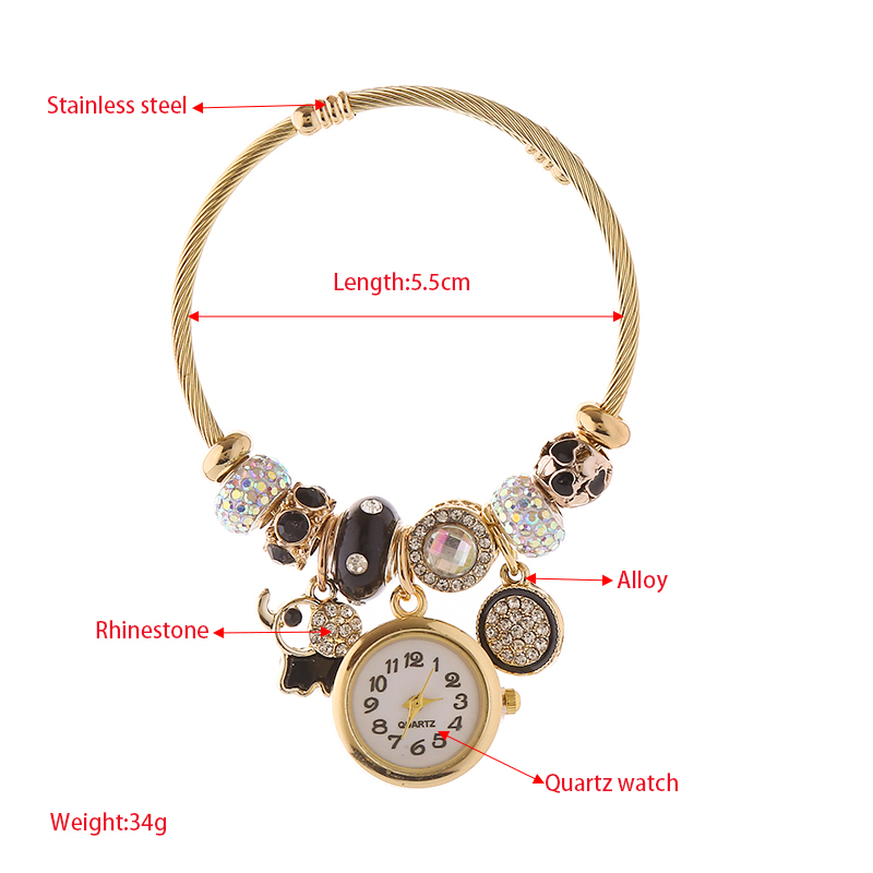 Mignon Forme De Cœur L'horloge Acier Inoxydable Alliage Placage Incruster Strass Plaqué Or Femmes Bracelet display picture 1