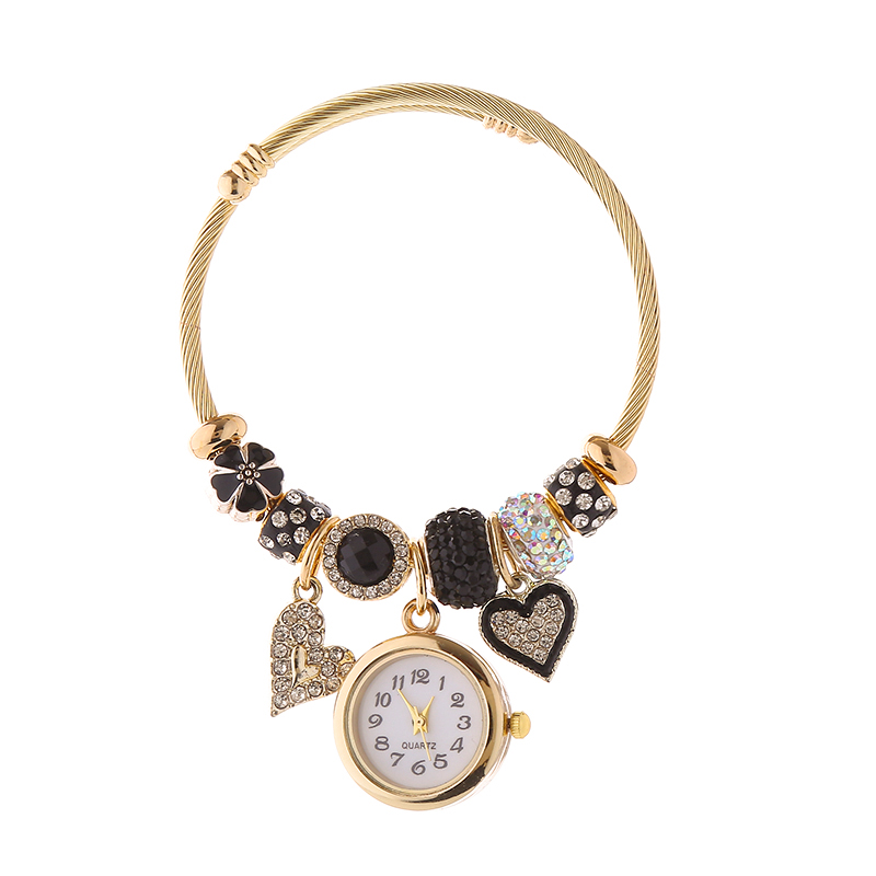 Mignon Forme De Cœur L'horloge Acier Inoxydable Alliage Placage Incruster Strass Plaqué Or Femmes Bracelet display picture 5