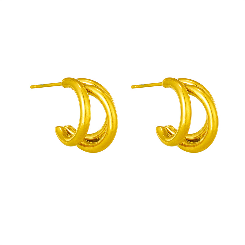1 Pair Vintage Style Solid Color Plating Titanium Steel 18K Gold Plated Ear Studs display picture 4