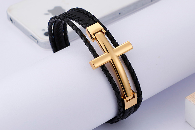 Vintage Style Cross Titanium Steel Plating Men's Bracelets display picture 7