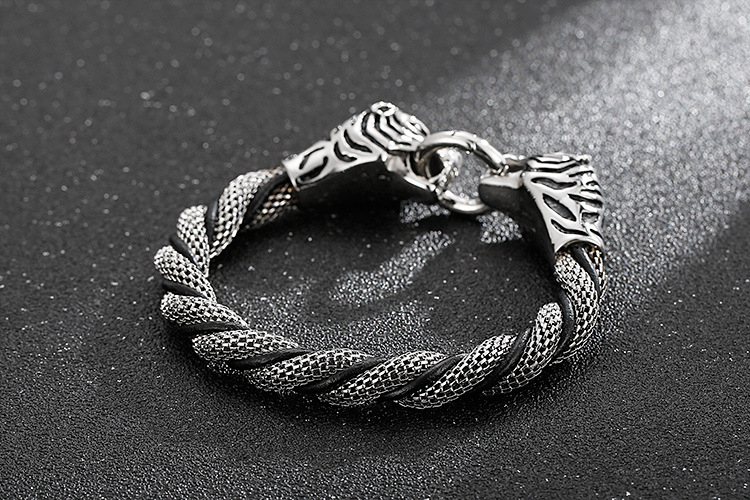 Vintage-stil Tiger Drachen Rindsleder Titan Stahl Stricken Männer Armbänder display picture 2