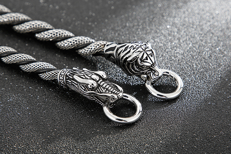 Vintage Style Tiger Dragon Cowhide Titanium Steel Knitting Men's Bracelets display picture 5