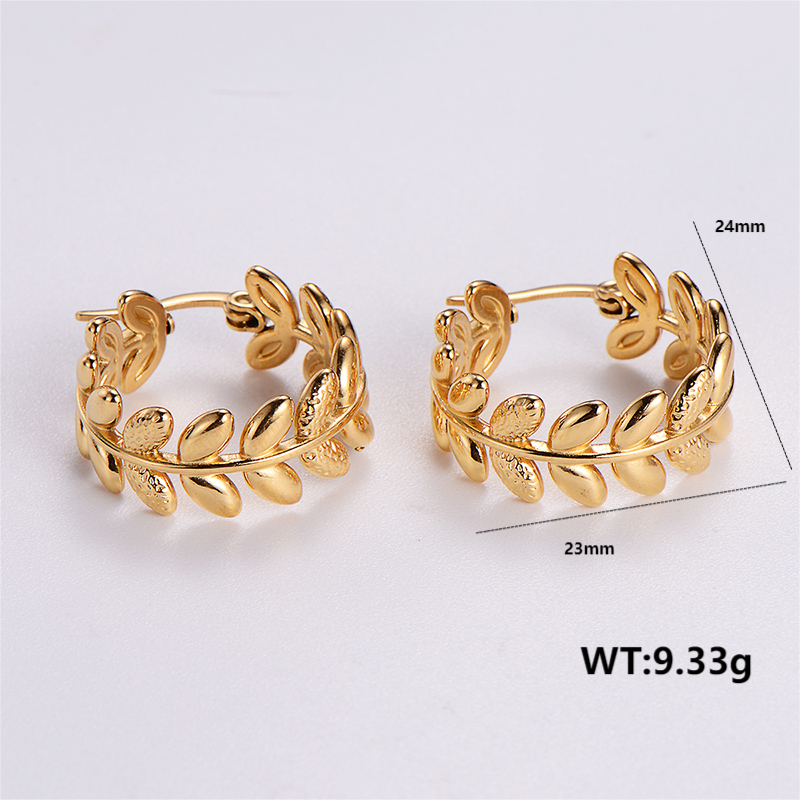1 Pair Vintage Style C Shape Leaves Solid Color Plating 304 Stainless Steel 18K Gold Plated Ear Studs display picture 6