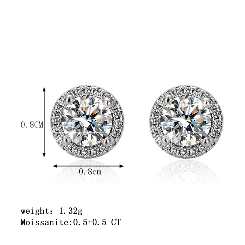 Classic Style Round Sterling Silver Gra Inlay Moissanite Silver Plated Ear Studs display picture 5