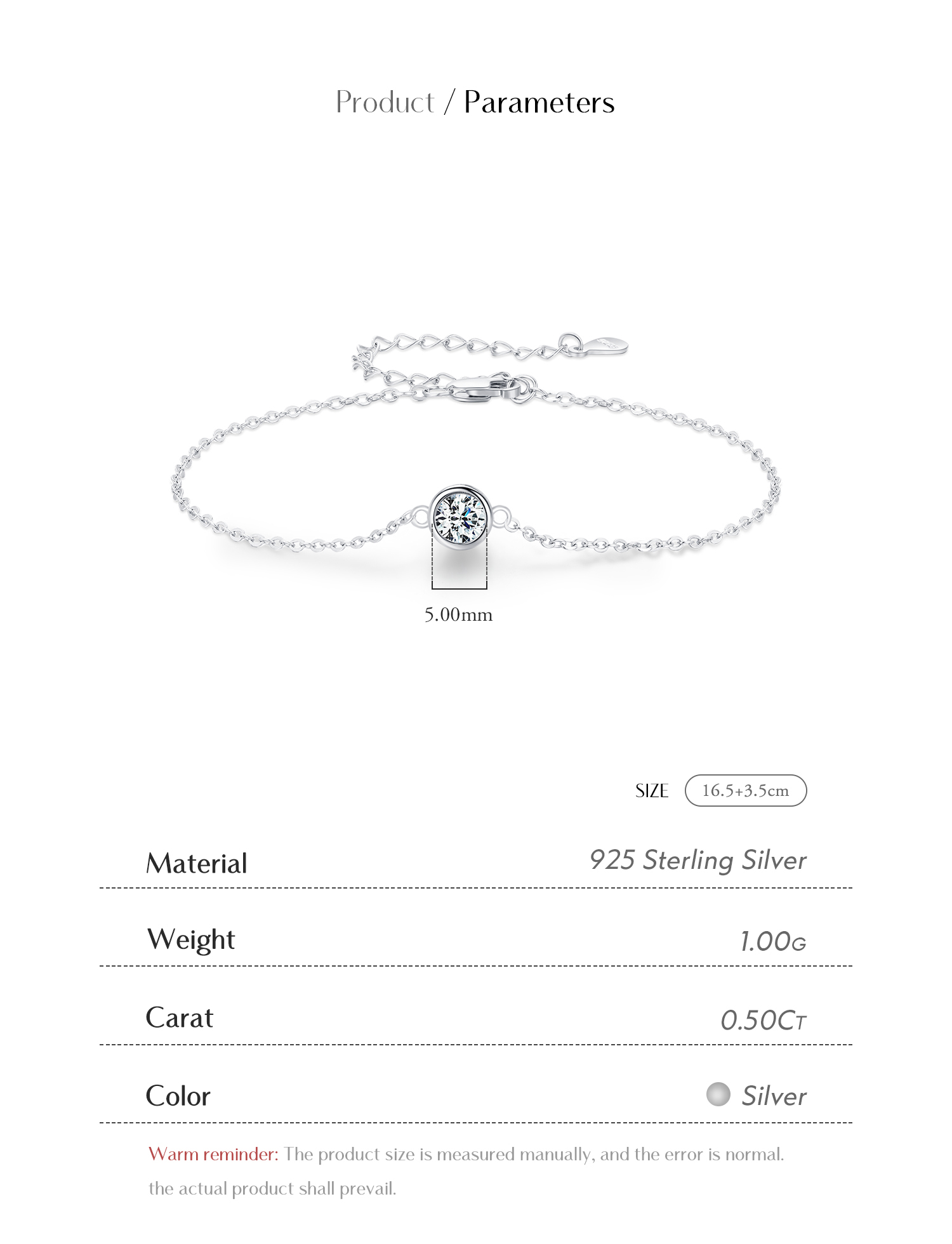 Style Ig Style Simple Rond Argent Sterling Gra Placage Incruster Moissanite Plaqué Rhodium Bracelets display picture 9