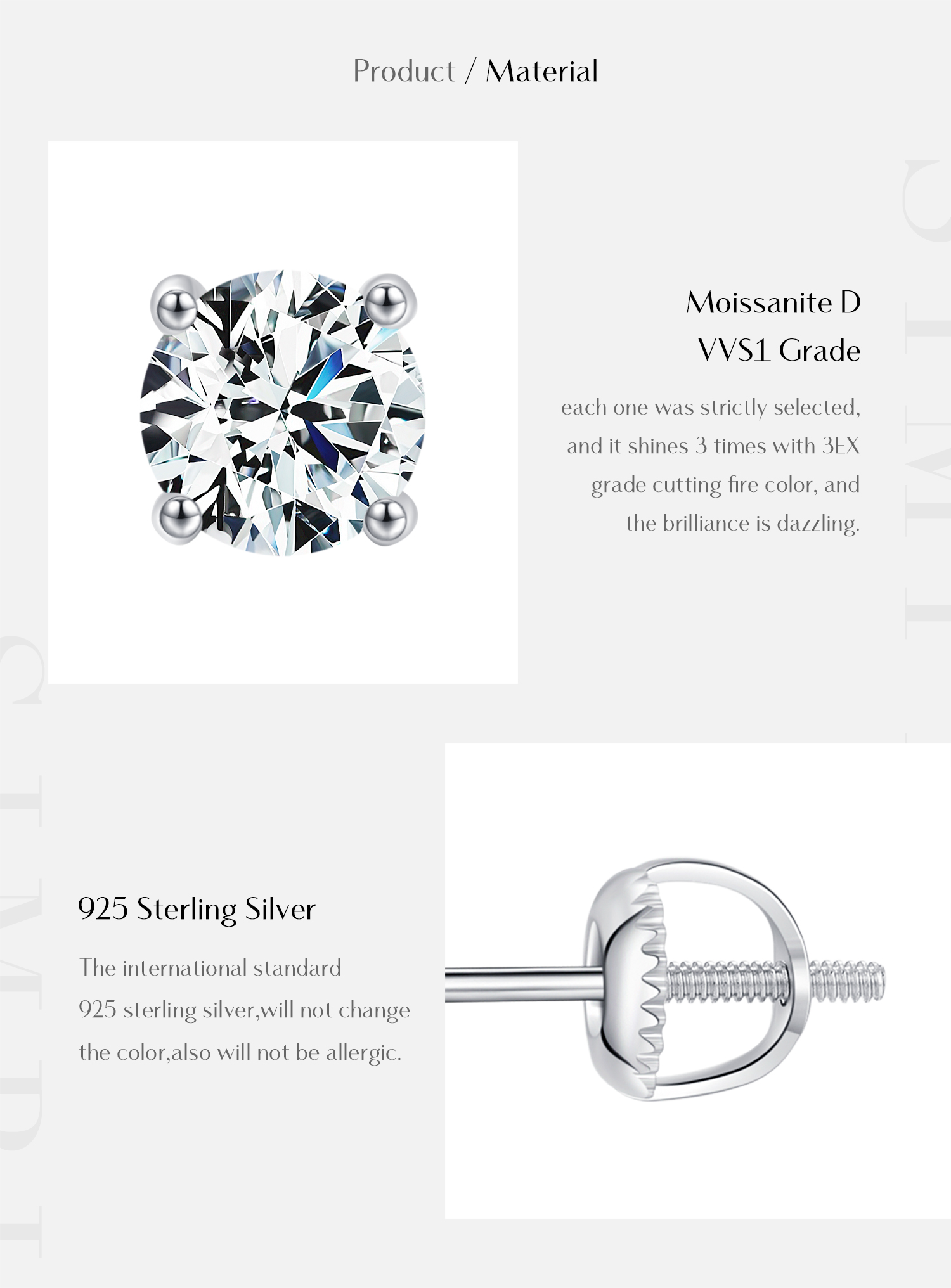 Ig Style Elegant Geometric Solid Color Sterling Silver Gra Plating Inlay Moissanite Rhodium Plated Ear Studs display picture 8
