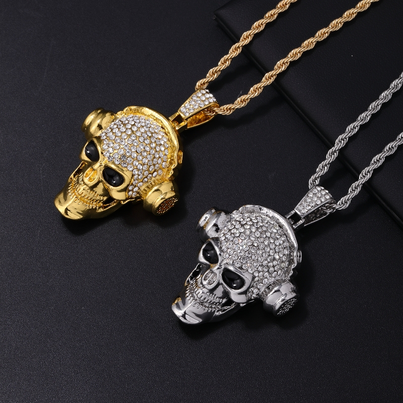 Hip-hop Punk Skull Stainless Steel Alloy Plating Inlay Rhinestones White Gold Plated Gold Plated Men's Pendant Necklace display picture 2