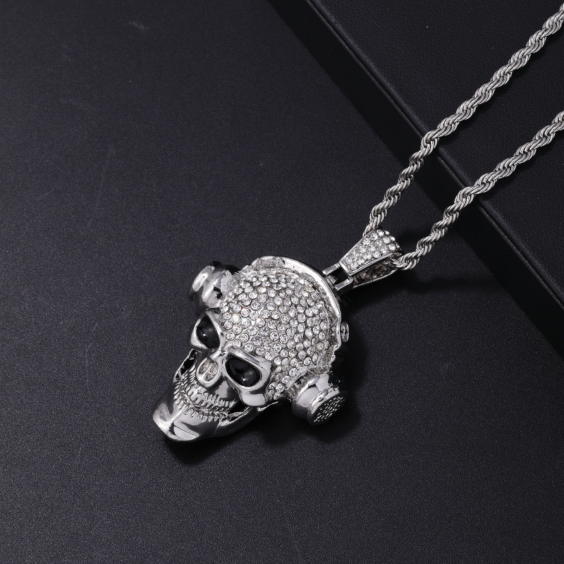 Hip-hop Punk Skull Stainless Steel Alloy Plating Inlay Rhinestones White Gold Plated Gold Plated Men's Pendant Necklace display picture 6