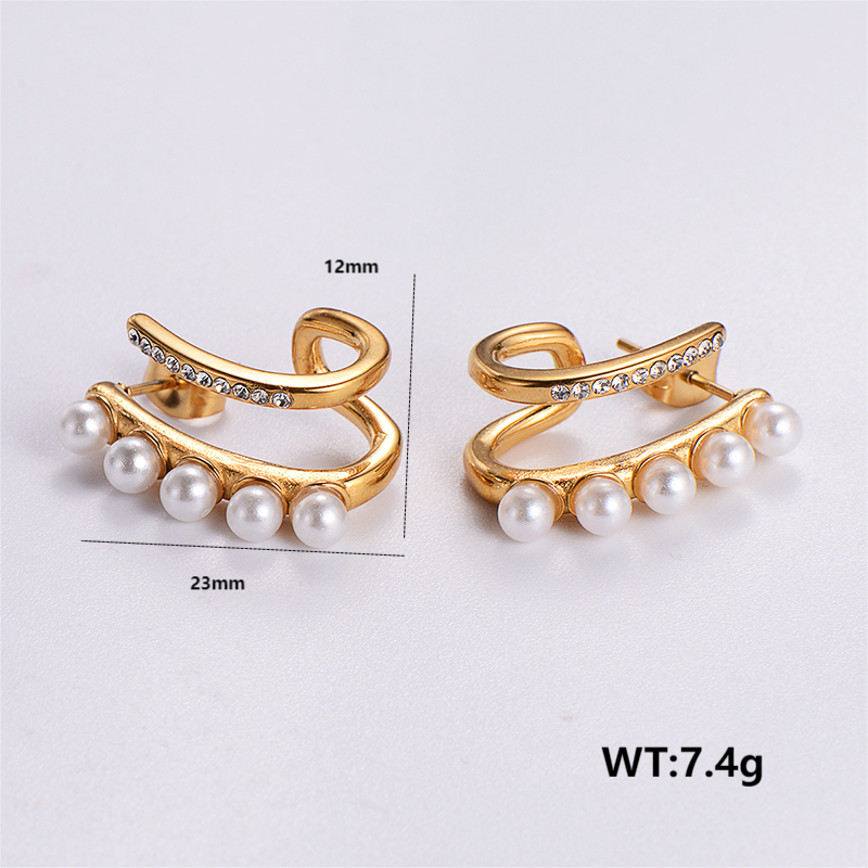 1 Paire Style Simple Couleur Unie Placage Acier Inoxydable 304 Perle Plaqué Or 18K Boucles D'Oreilles display picture 8