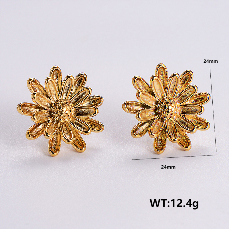 1 Pair Vintage Style Solid Color Plating 304 Stainless Steel 18K Gold Plated Ear Studs display picture 6