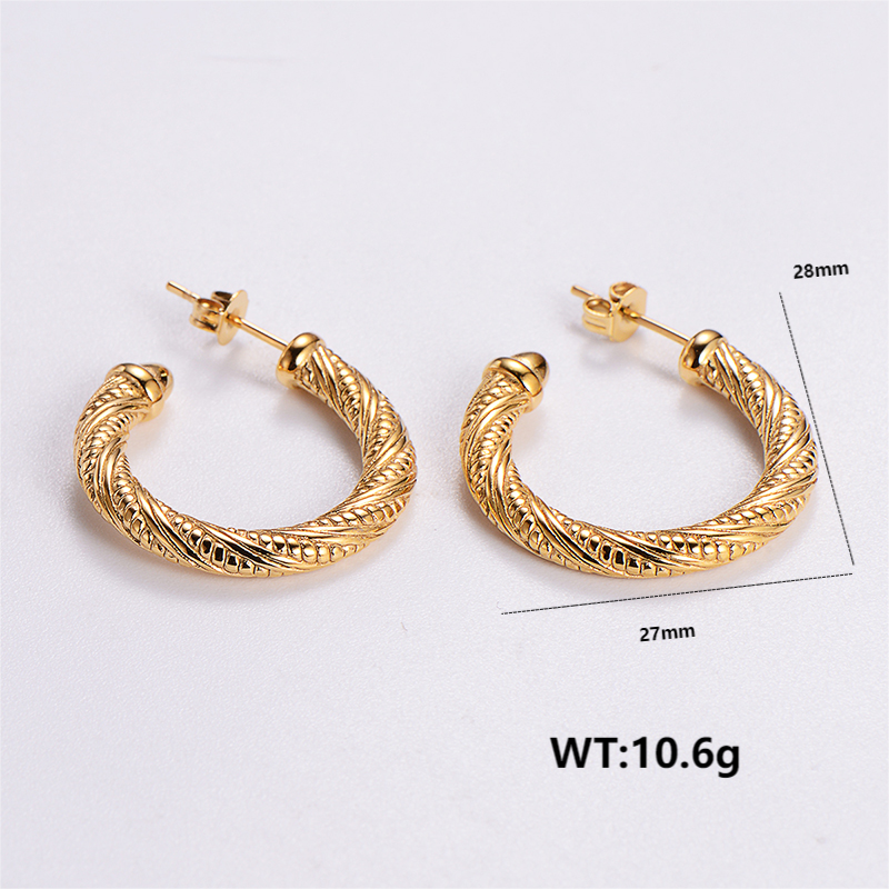 1 Paire Style Vintage Couleur Unie Placage Acier Inoxydable 304 Plaqué Or 18K Boucles D'Oreilles display picture 5