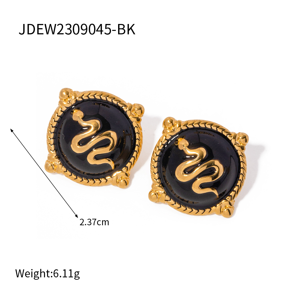 1 Pair IG Style Cool Style Snake Enamel 304 Stainless Steel 18K Gold Plated Ear Studs display picture 3