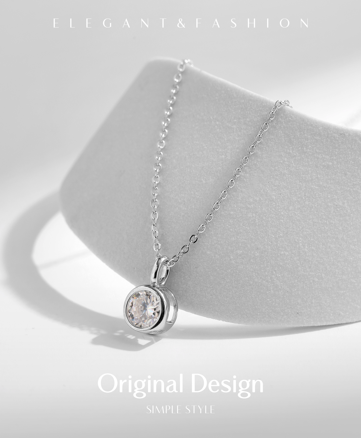 Ig Style Elegant Round Sterling Silver Gra Plating Inlay Moissanite Rhodium Plated Pendant Necklace display picture 6