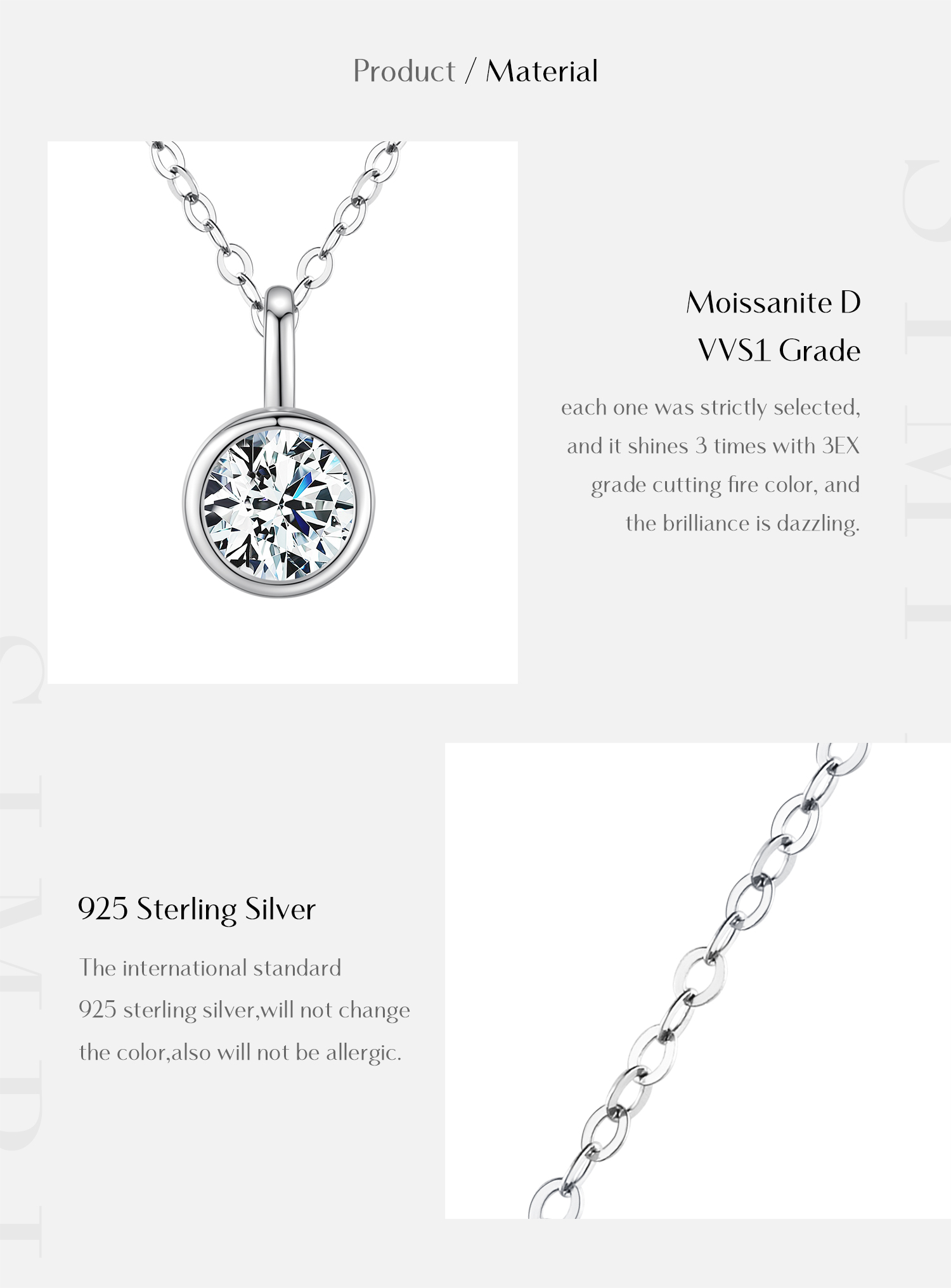 Ig Style Elegant Round Sterling Silver Gra Plating Inlay Moissanite Rhodium Plated Pendant Necklace display picture 8
