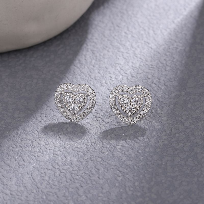 1 Pair Elegant Heart Shape Plating Inlay Sterling Silver Zircon Ear Studs display picture 1