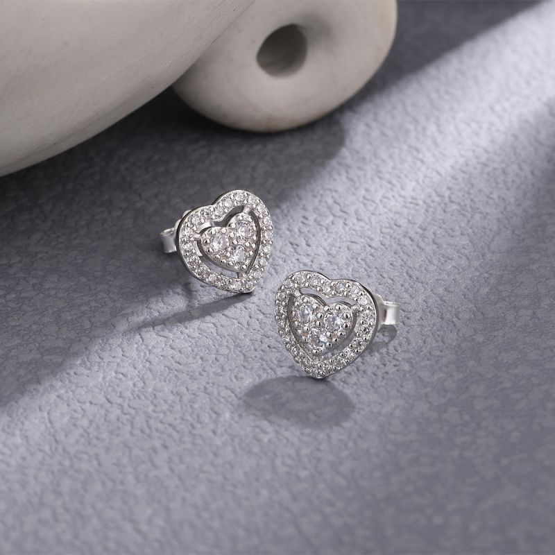 1 Pair Elegant Heart Shape Plating Inlay Sterling Silver Zircon Ear Studs display picture 2