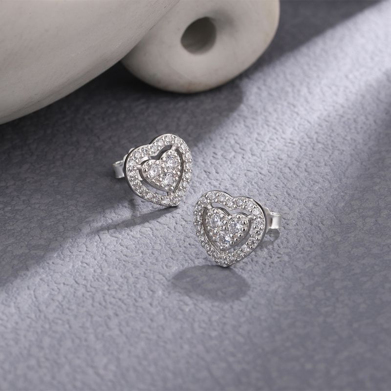 1 Paire Élégant Forme De Cœur Placage Incruster Argent Sterling Zircon Boucles D'oreilles display picture 2