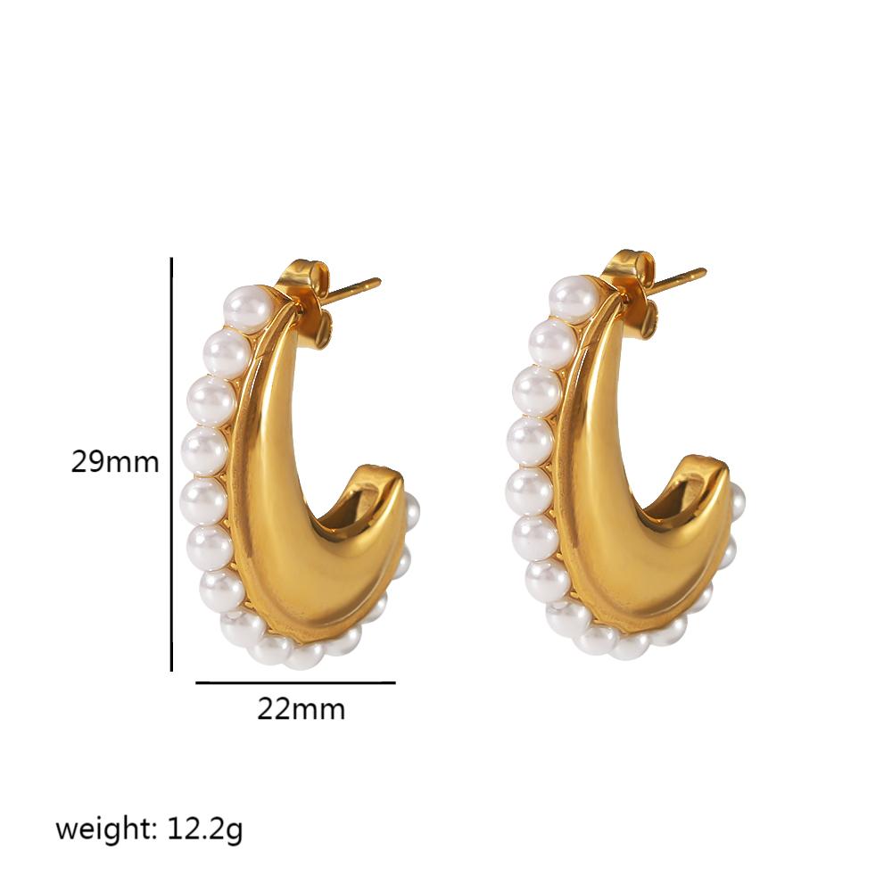 1 Pair Simple Style Solid Color Polishing Plating Inlay 304 Stainless Steel Pearl Ear Studs display picture 5