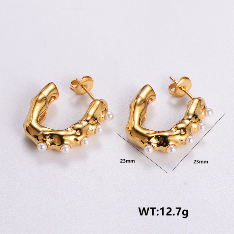 1 Pair Vintage Style C Shape Solid Color Plating 304 Stainless Steel 24K Gold Plated Ear Studs display picture 8