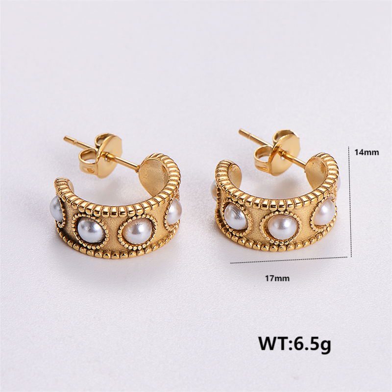 1 Pair Vintage Style C Shape Solid Color Plating 304 Stainless Steel 24K Gold Plated Ear Studs display picture 7
