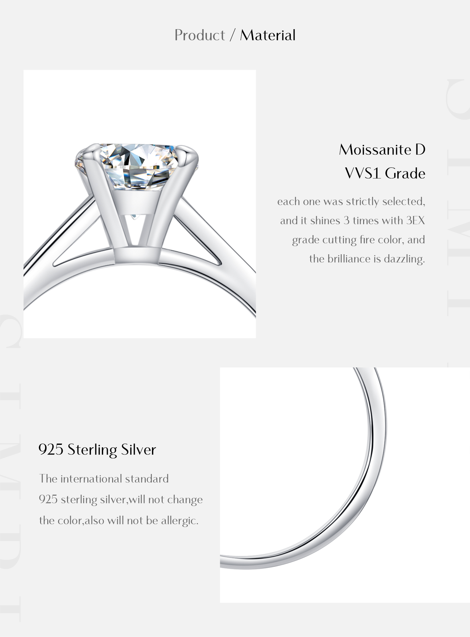 Ig Style Elegant Round Sterling Silver Gra Plating Inlay Moissanite Rhodium Plated Rings display picture 8