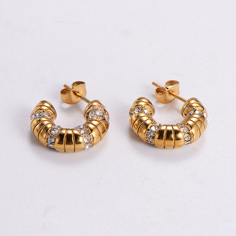 1 Pair Simple Style Color Block Plating Inlay 304 Stainless Steel Rhinestones Pearl 18K Gold Plated Ear Studs display picture 2