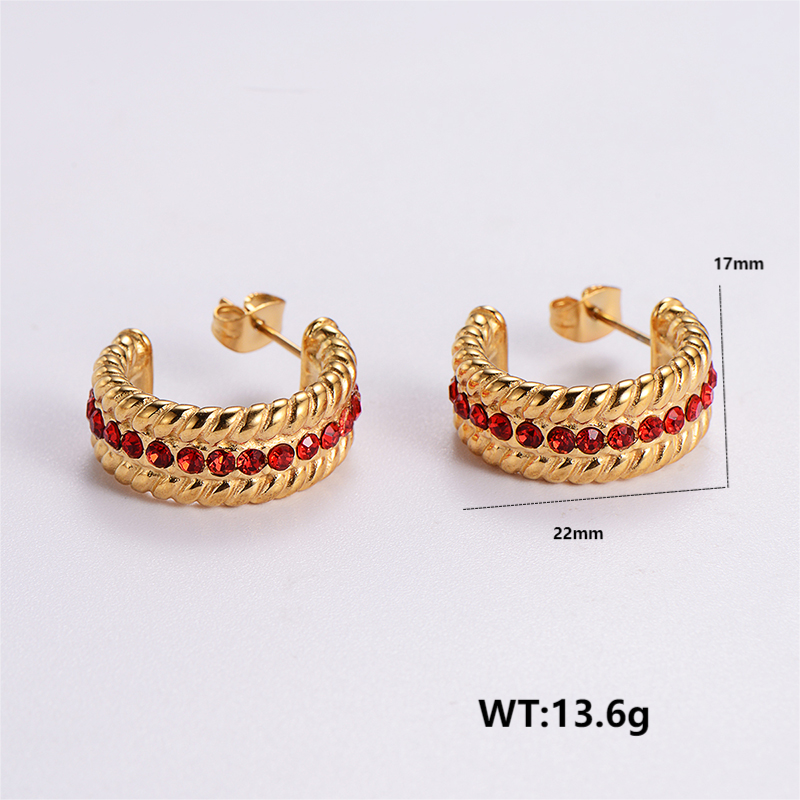 1 Pair Simple Style Color Block Plating Inlay 304 Stainless Steel Rhinestones Pearl 18K Gold Plated Ear Studs display picture 6