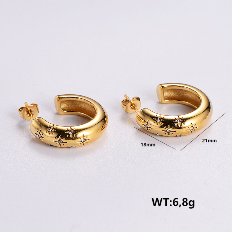 1 Pair Simple Style Solid Color Plating Inlay 304 Stainless Steel Rhinestones 18K Gold Plated Ear Studs display picture 6