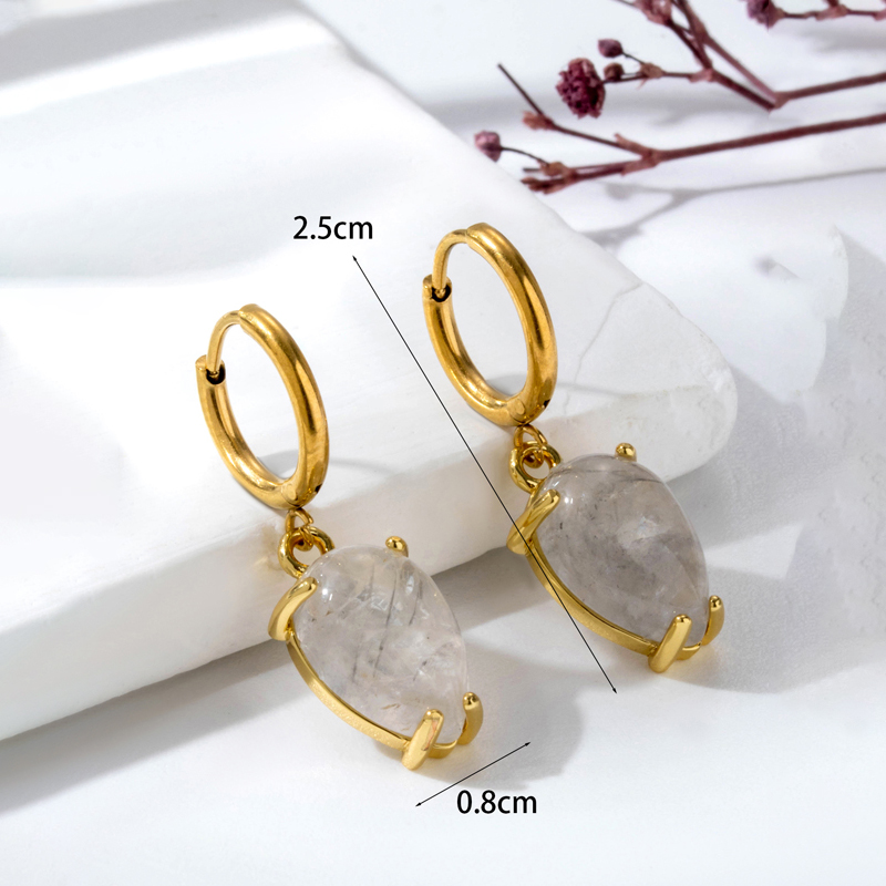 1 Pair Vintage Style Geometric Water Droplets Heart Shape Plating Inlay Stainless Steel Copper Natural Stone Drop Earrings display picture 3