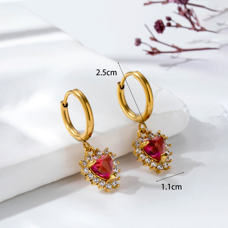 1 Pair Vintage Style Geometric Water Droplets Heart Shape Plating Inlay Stainless Steel Copper Natural Stone Drop Earrings display picture 4