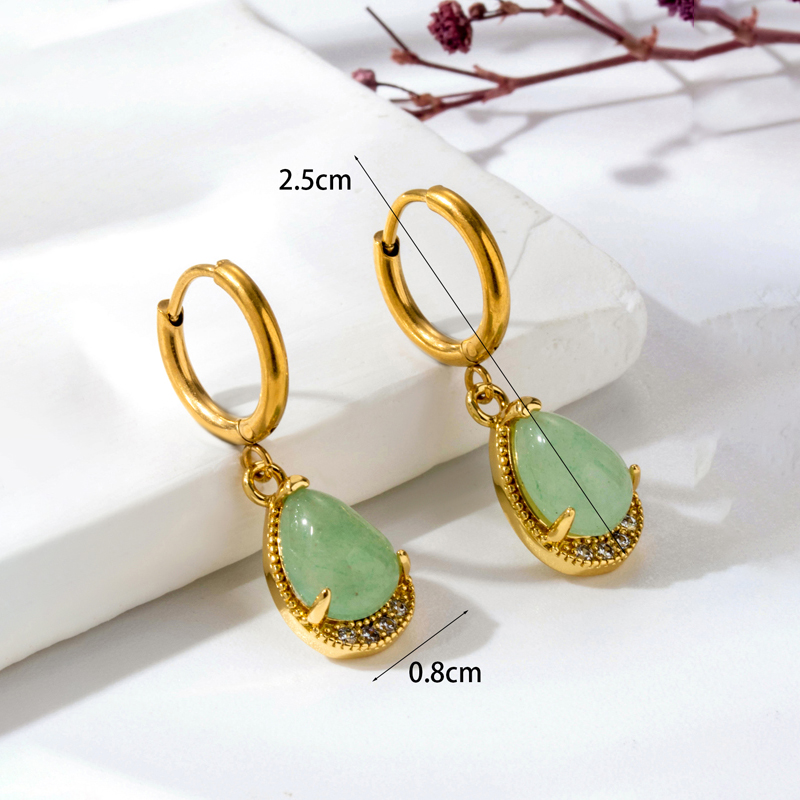 1 Pair Vintage Style Geometric Water Droplets Heart Shape Plating Inlay Stainless Steel Copper Natural Stone Drop Earrings display picture 15
