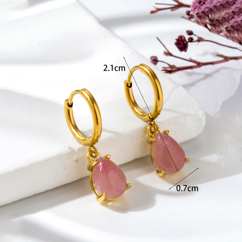 1 Pair Vintage Style Geometric Water Droplets Heart Shape Plating Inlay Stainless Steel Copper Natural Stone Drop Earrings display picture 13
