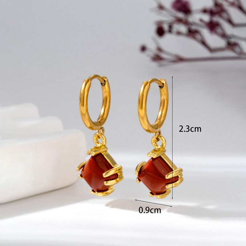 1 Pair Vintage Style Geometric Water Droplets Heart Shape Plating Inlay Stainless Steel Copper Natural Stone Drop Earrings display picture 6