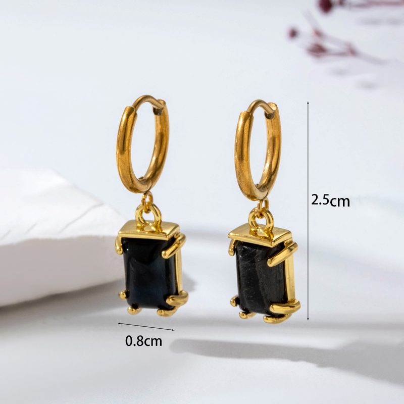 1 Pair Vintage Style Geometric Water Droplets Heart Shape Plating Inlay Stainless Steel Copper Natural Stone Drop Earrings display picture 1