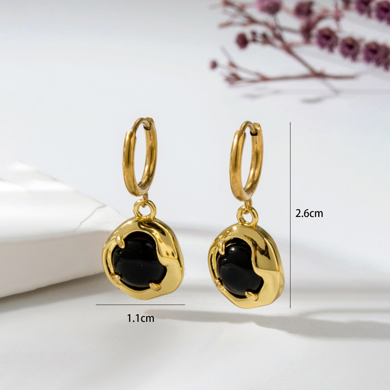 1 Pair Vintage Style Geometric Water Droplets Heart Shape Plating Inlay Stainless Steel Copper Natural Stone Drop Earrings display picture 9