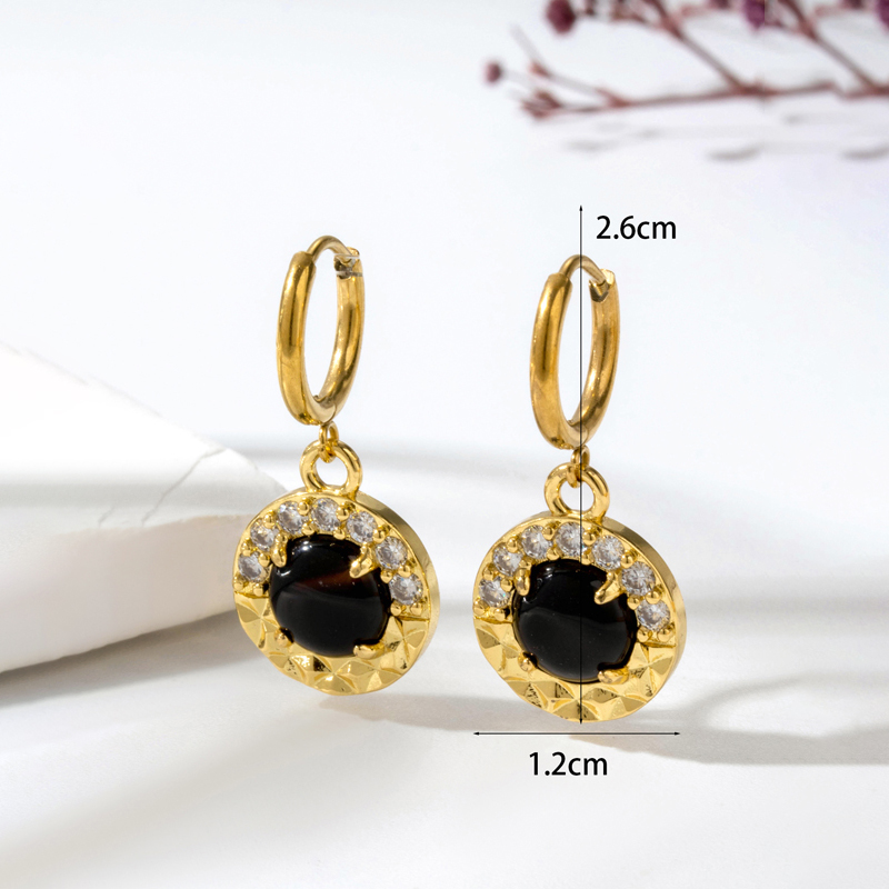 1 Pair Vintage Style Geometric Water Droplets Heart Shape Plating Inlay Stainless Steel Copper Natural Stone Drop Earrings display picture 14