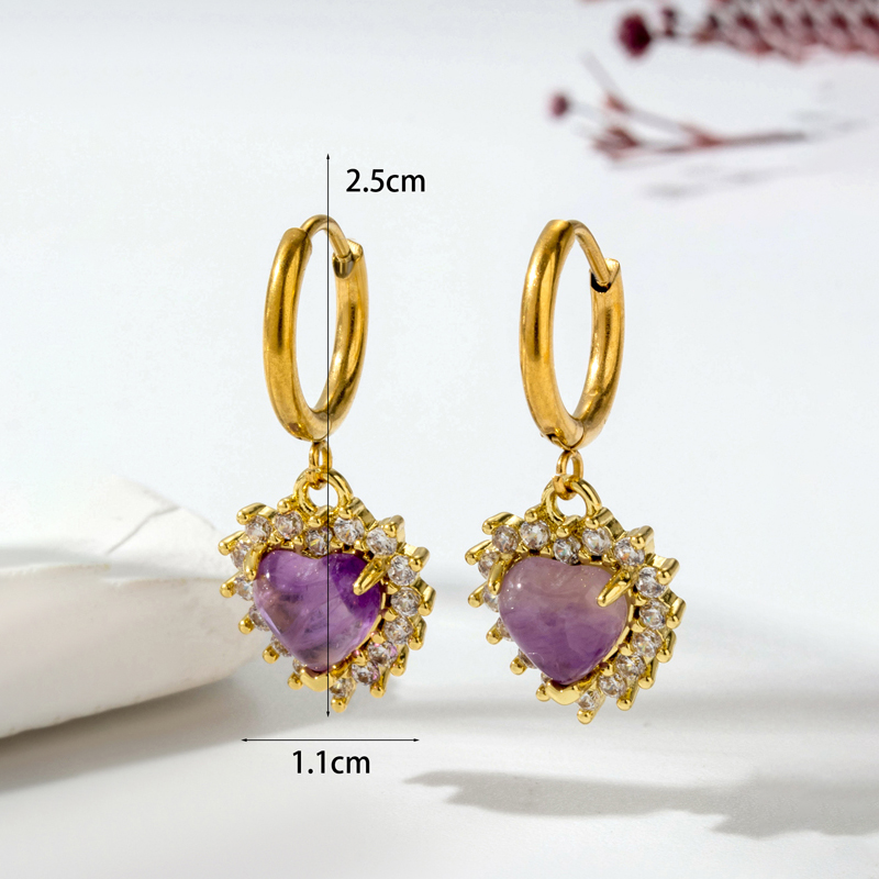 1 Pair Vintage Style Geometric Water Droplets Heart Shape Plating Inlay Stainless Steel Copper Natural Stone Drop Earrings display picture 16